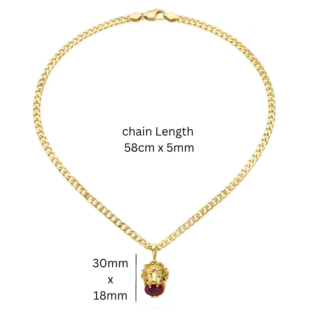18K Gold Filled Lion Head Necklace – Tarnish-Proof Cuban Link Chain with Ruby & Zirconia Pendant Options